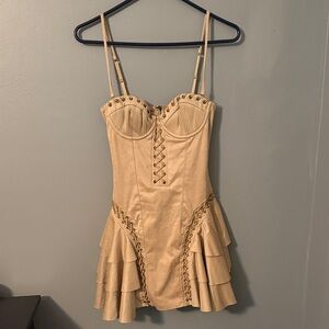 Oh Polly Strapless Tan Dress with Lace-Up Detail